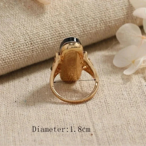2 LEFT! Gold Black Oval Gemstone Ring - Picture 2 of 3